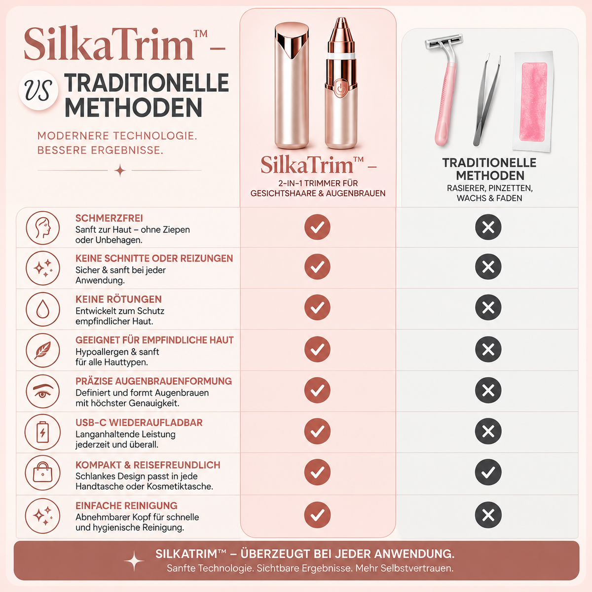 SilkaTrim™ – Kompakter Trimmer für makellose Augenbrauen & Gesichtshaare