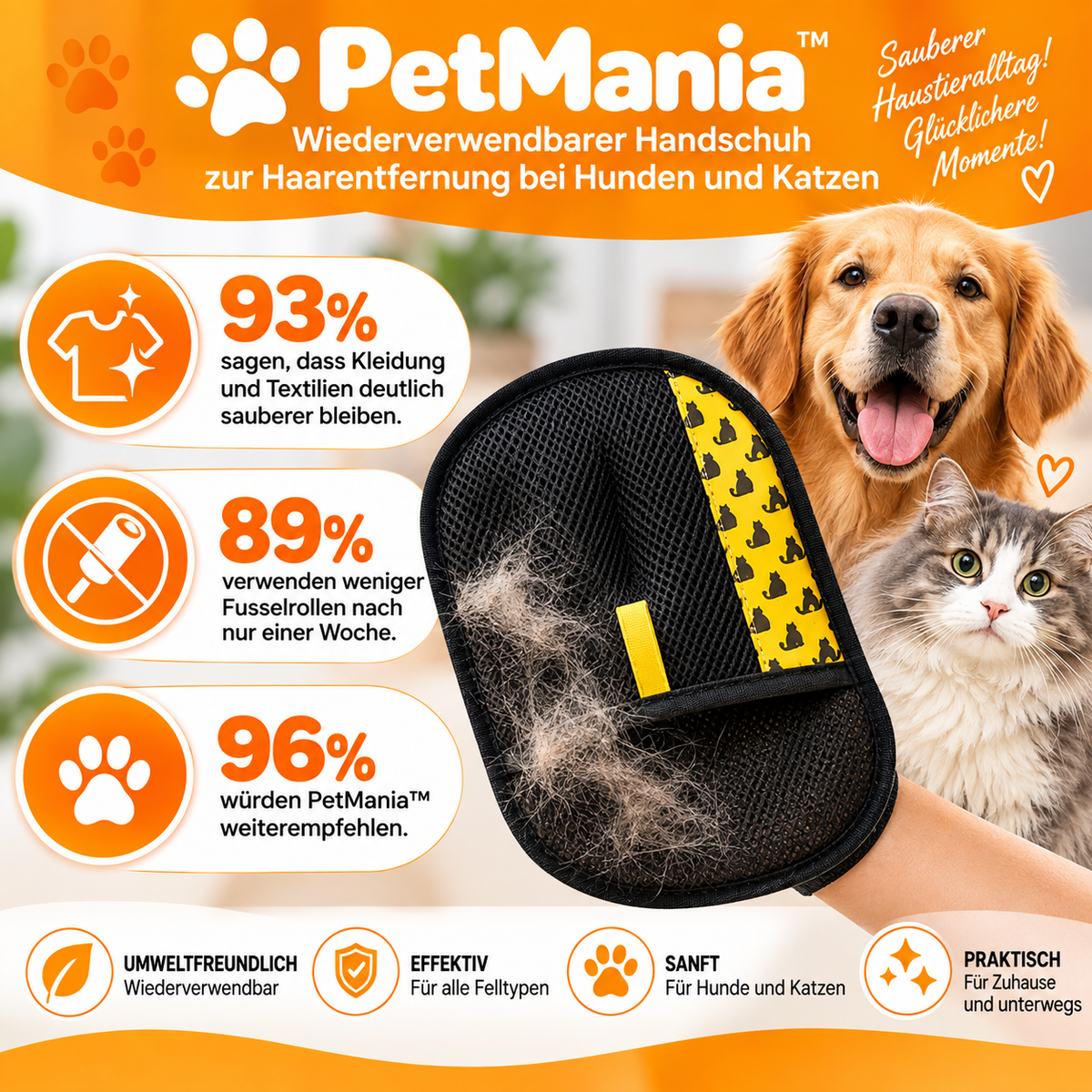 PetMania™ – Wiederverwendbarer Handschuh zur Haarentfernung bei Hunden und Katzen