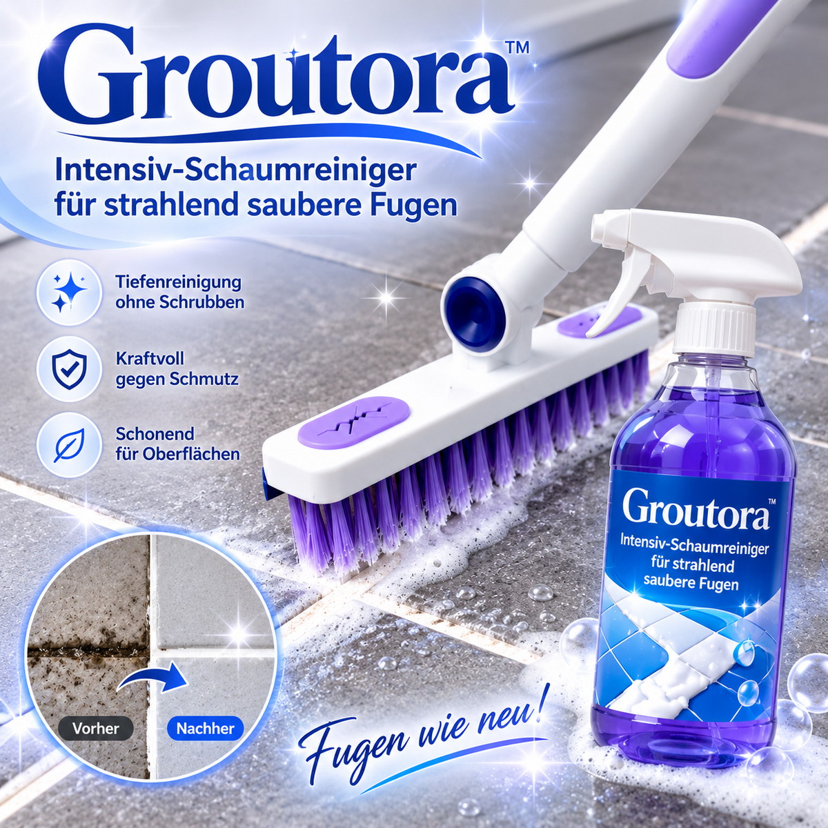 Groutora™ – Intensiv-Schaumreiniger für strahlend saubere Fugen