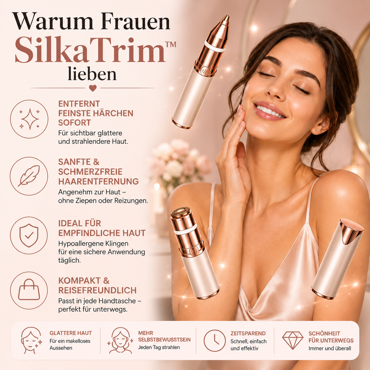 SilkaTrim™ – Kompakter Trimmer für makellose Augenbrauen & Gesichtshaare