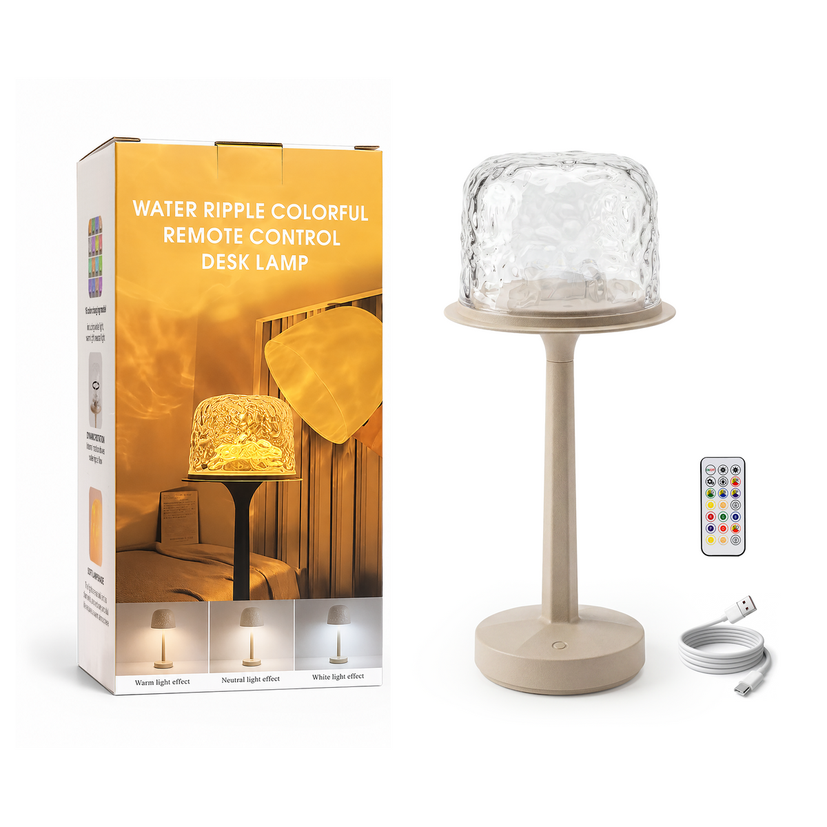 Wavora™ – Kabellose LED-Nachtlampe mit Wasserwellen-Effekt und 16 Farben