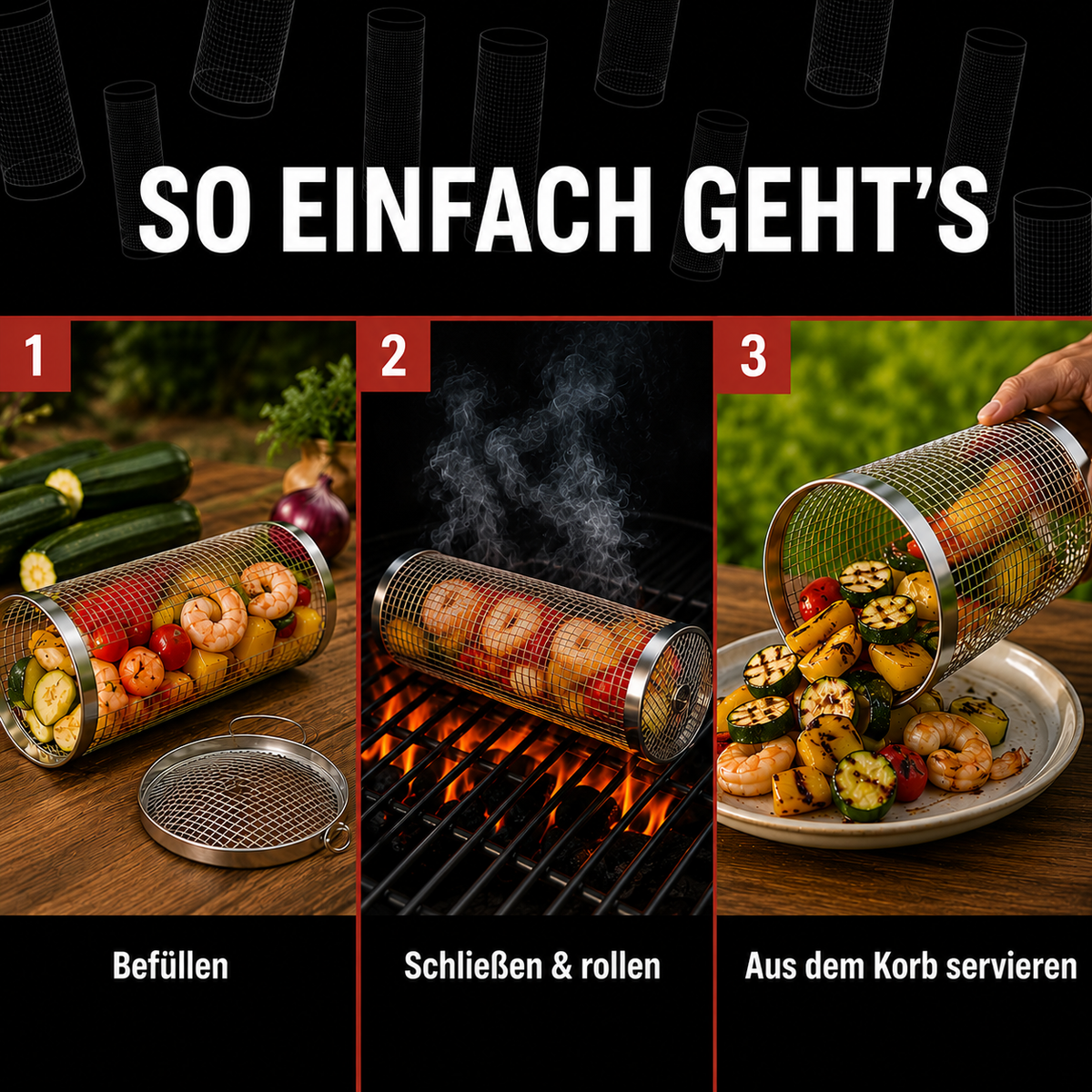GrillFlex™ – Praktischer Gemüsekorb für müheloses Grillen