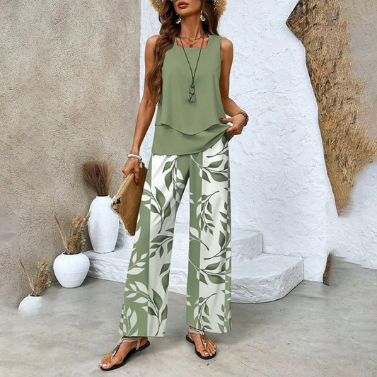 SommerZweig | Zweiteiliges Set mit Ärmellosem Top & Weitbein-Hose
