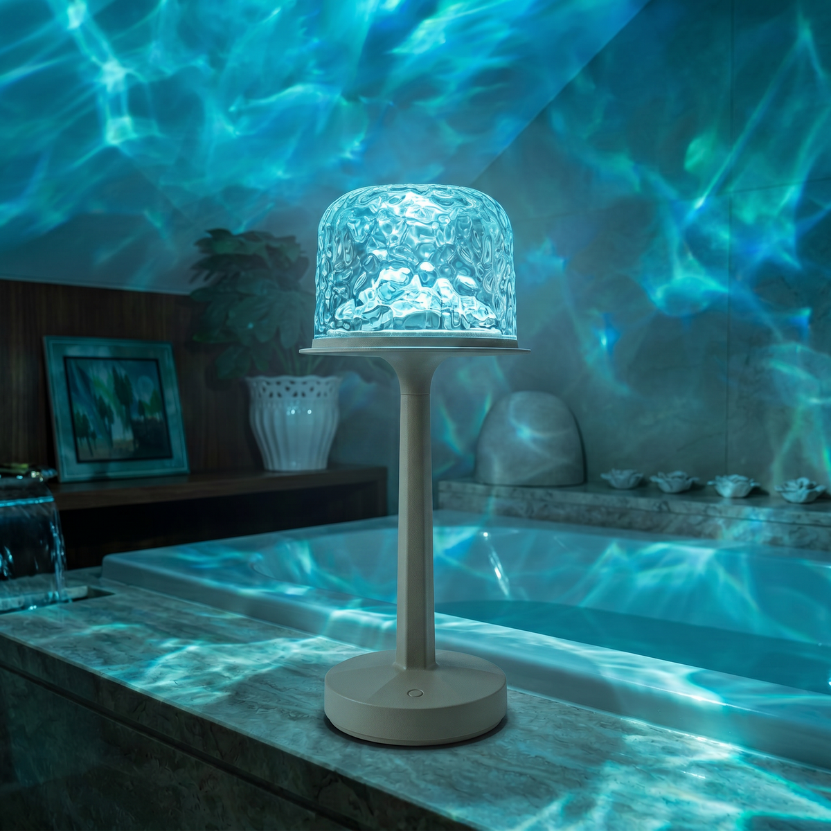 Wavora™ – Kabellose LED-Nachtlampe mit Wasserwellen-Effekt und 16 Farben